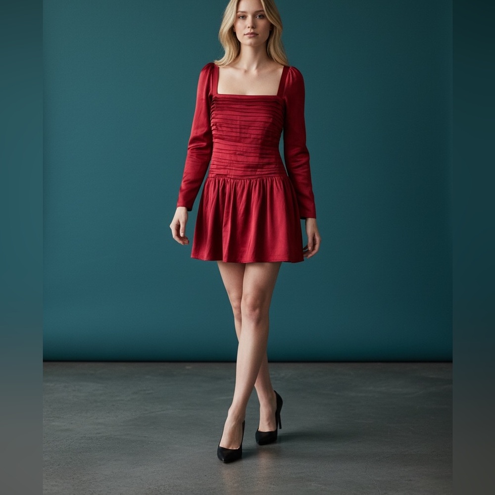 NEW Abercrombie The Emerson Drop-Waist Mini Dress - S, Formal Dress, Red Satin